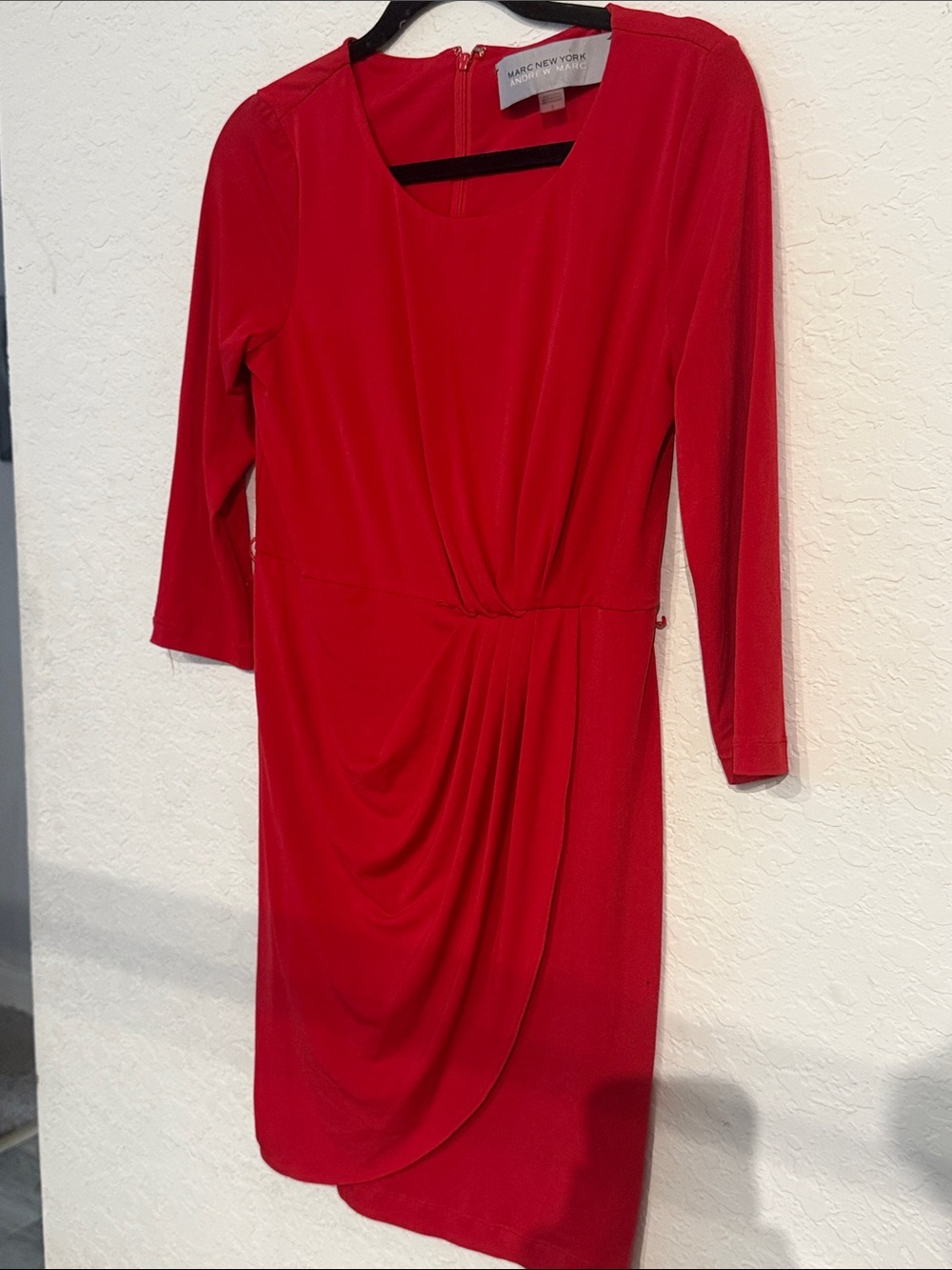Marc New York Red Draped Long Sleeve Sheath Dress